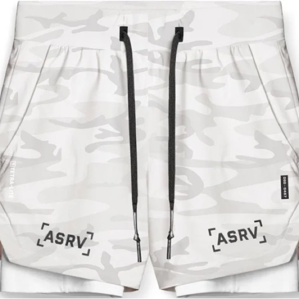 NWT ASRV Men White Camo Tetra Lite 5”Athletic Shorts w/ Performance Liners Sz L